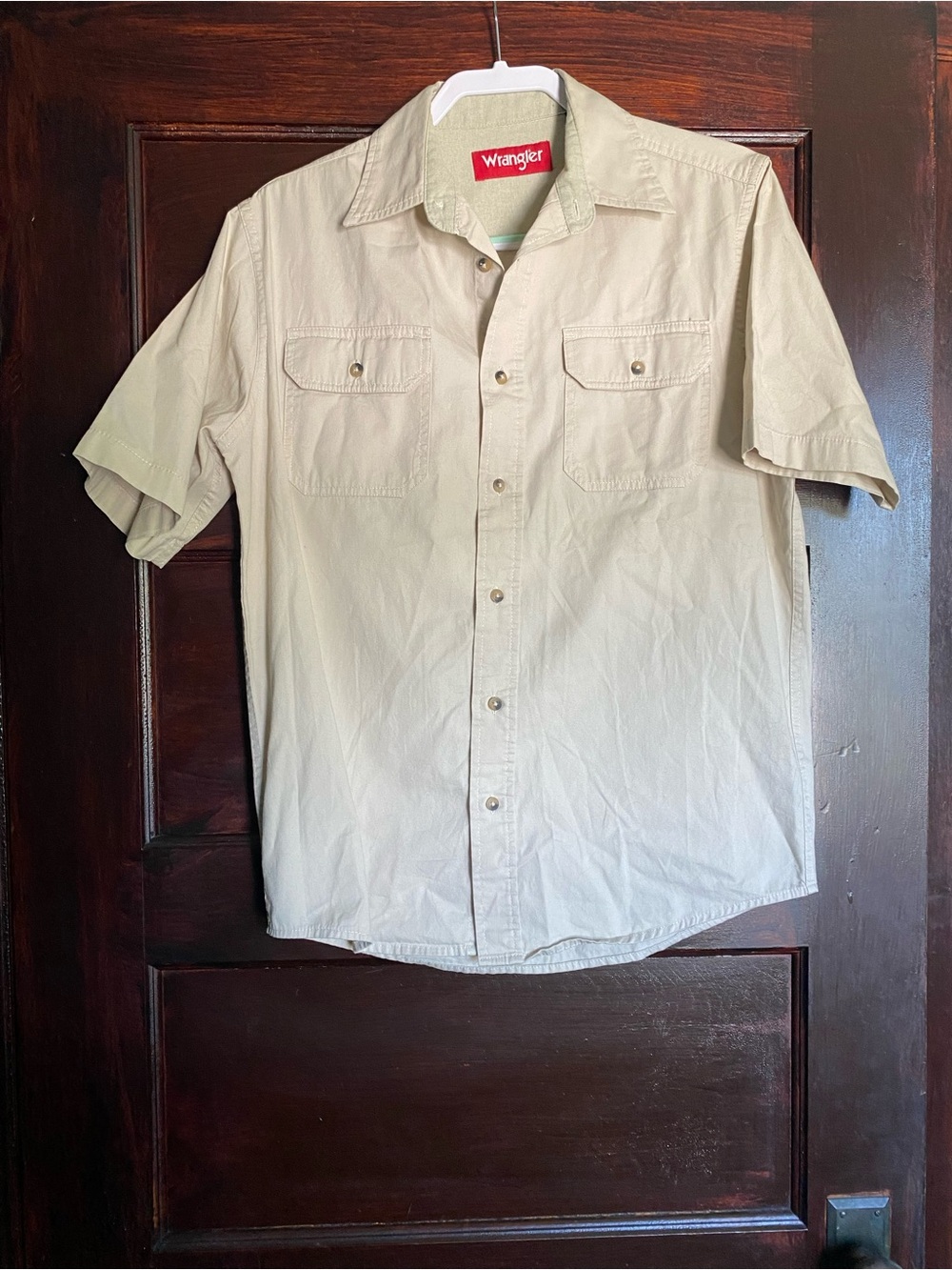 Wrangler Men's Khaki Short Sleeve Cotton Western Work Shirt Size Small